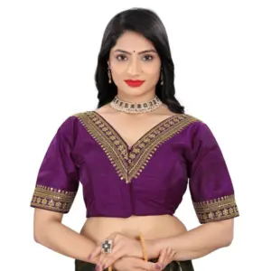 Women's?Banglory Embroidery Readymade Blouse (Magenta, Size: Free Size)