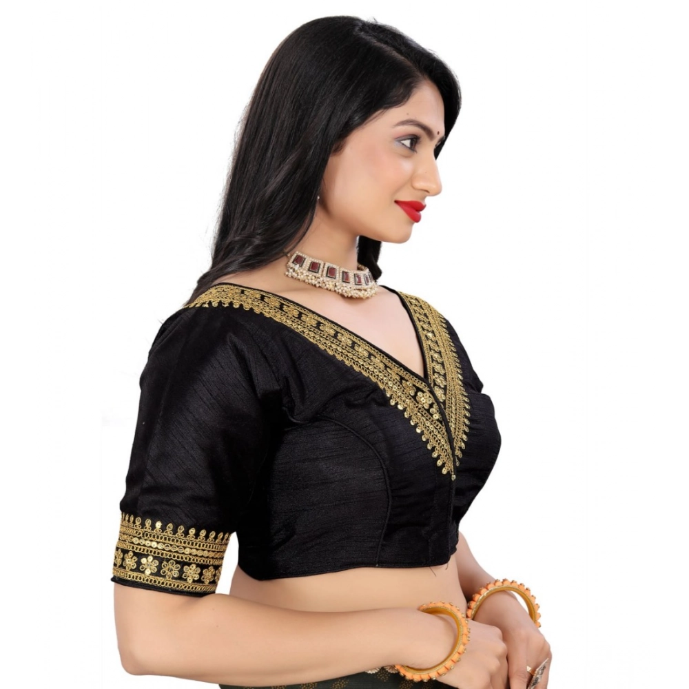Women's?Banglory Embroidery Readymade Blouse (Black, Size: Free Size) - Image 3