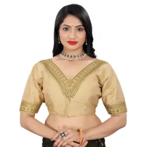 Women's?Banglory Embroidery Readymade Blouse (Beige, Size: Free Size)