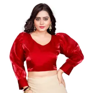 Women's?Organza Plain Readymade Blouse (Red, Size: Free Size)