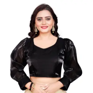 Women's?Organza Plain Readymade Blouse (Cream, Size: Free Size)