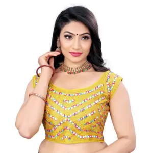 Women's?Phantom Paper Mirror Readymade Blouse (Mustard, Size: Free Size)