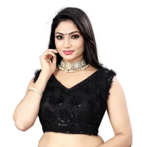 Women's?Nylon Net Sequins Readymade Blouse (Black, Size: Free Size)