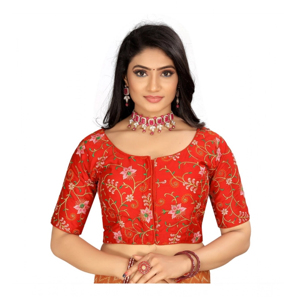Women's?Satin Floral Readymade Blouse (Red, Size: Free Size)