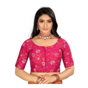 Women's?Satin Floral Readymade Blouse (Pink, Size: Free Size)
