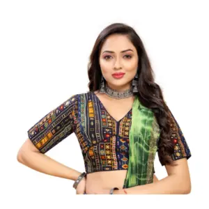 Women's?Cotton Blend Plain Readymade Blouse (Navy Blue, Size: Free Size)