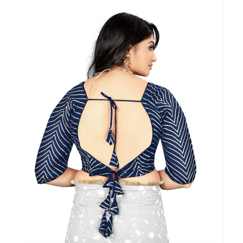 Women's?Georgette Embroidery Readymade Blouse (Navy Blue, Size: Free Size) - Image 4