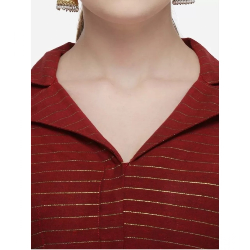 Women's?Cotton Striped Readymade Blouse (Maroon, Size: Free Size) - Image 2