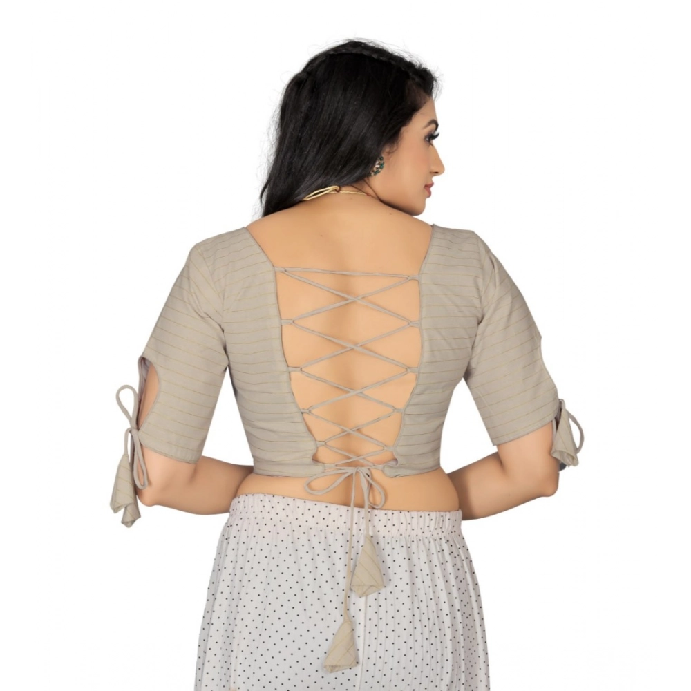 Women's?Cotton Thread Work Readymade Blouse (Cream, Size: Free Size) - Image 4