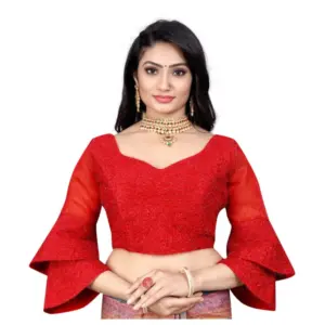 Women's?Organza Embroidery Readymade Blouse (Red, Size: Free Size)