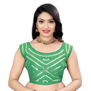 Women's?Phantom Embroidery Readymade Blouse (Green, Size: Free Size)