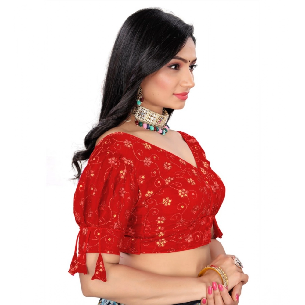 Women's?Jimmy Choo Embroidery Readymade Blouse (Red, Size: Free Size) - Image 3