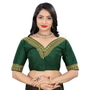 Women's?Banglory Embroidery Readymade Blouse (Green, Size: Free Size)