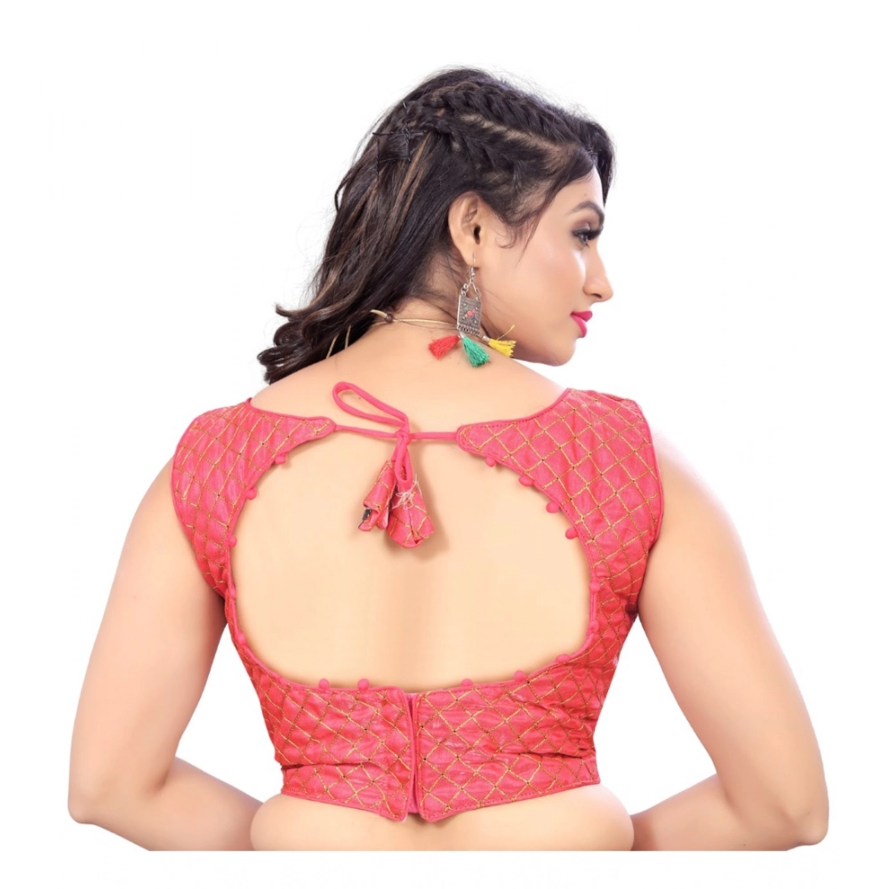 Women's?Satin Embroidery Readymade Blouse (Pink, Size: Free Size) - Image 4