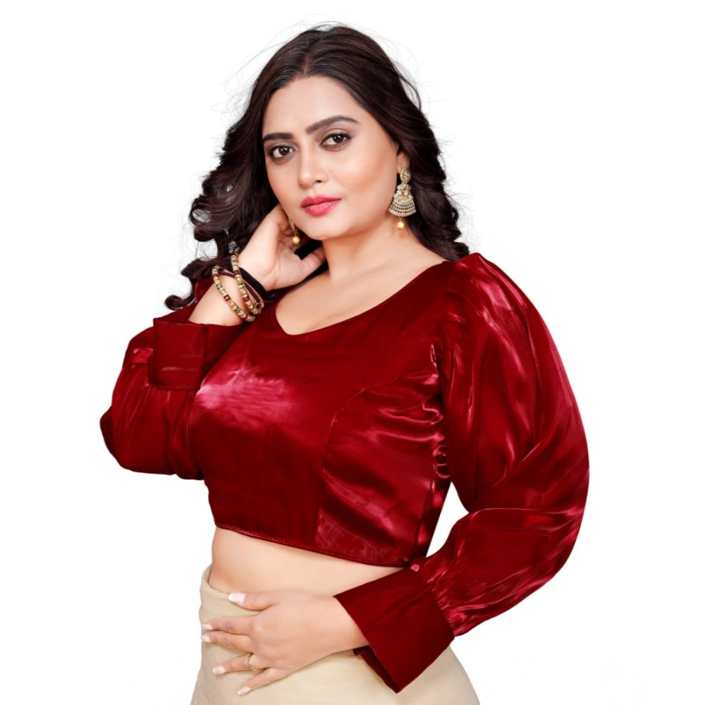 Women's?Organza Plain Readymade Blouse (Maroon, Size: Free Size) - Image 3