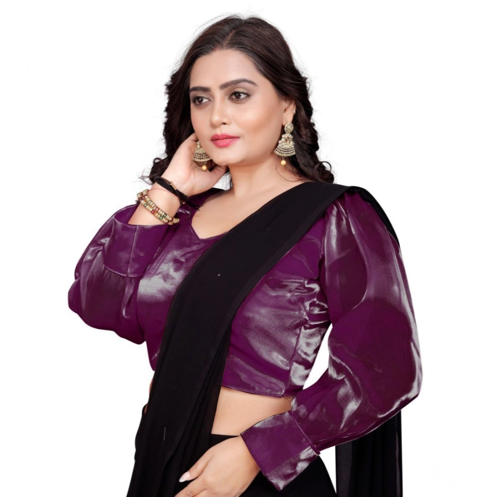 Women's?Organza Plain Readymade Blouse (Magenta, Size: Free Size) - Image 3