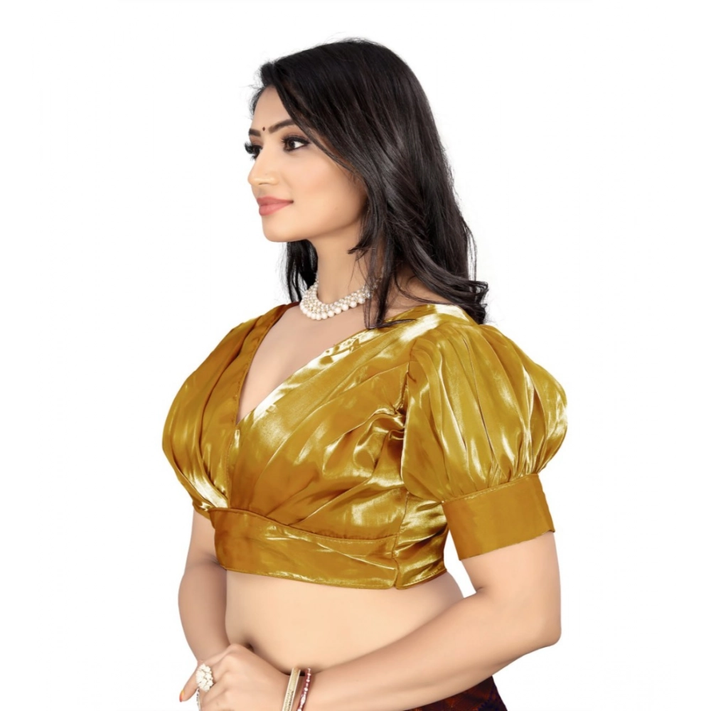 Women's?Organza Plain Readymade Blouse (Metalic Gold, Size: Free Size) - Image 3