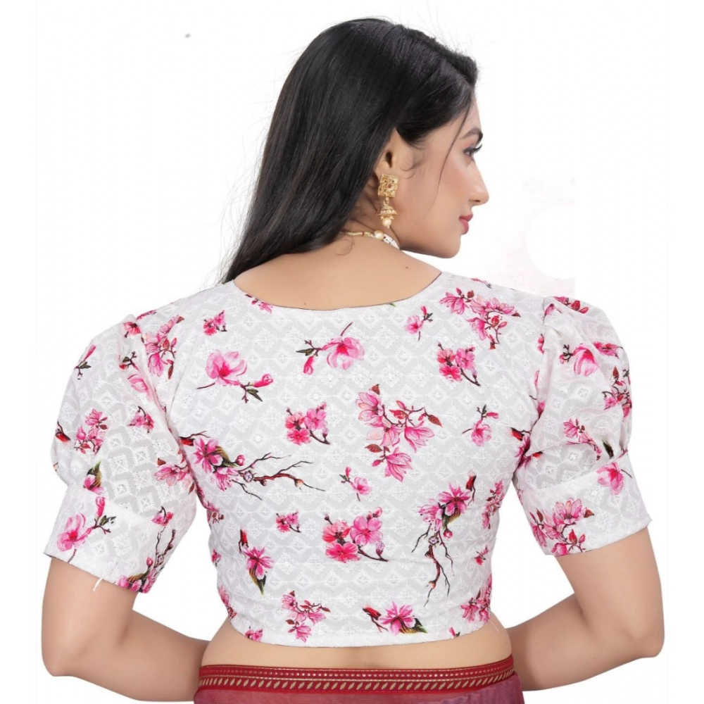 Women's?Cotton Blend Floral Readymade Blouse (Pink, Size: Free Size) - Image 4