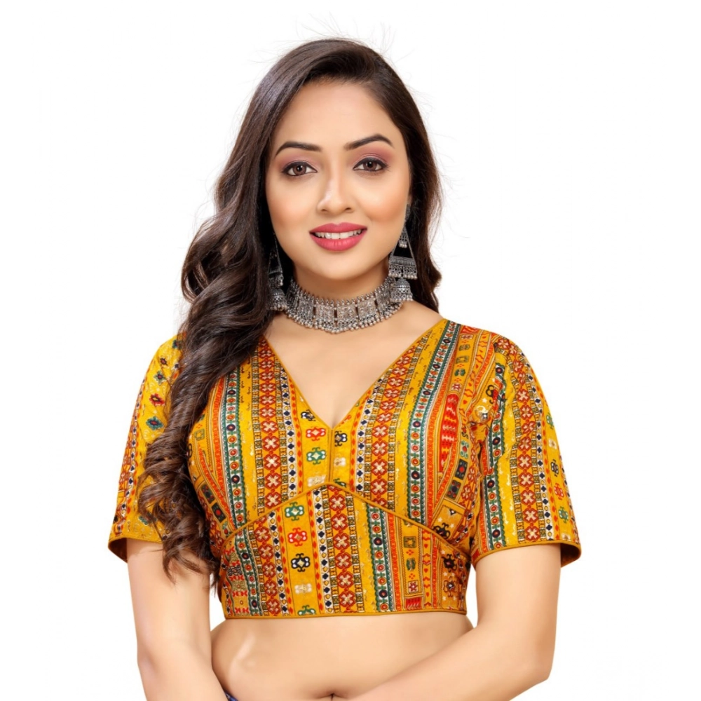 Women's?Cotton Blend Plain Readymade Blouse (Mustard, Size: Free Size)