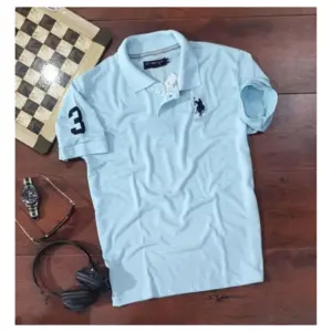 Men's?Casual Half sleeve Solid?Cotton Polo Neck T-shirt (Sky Blue)