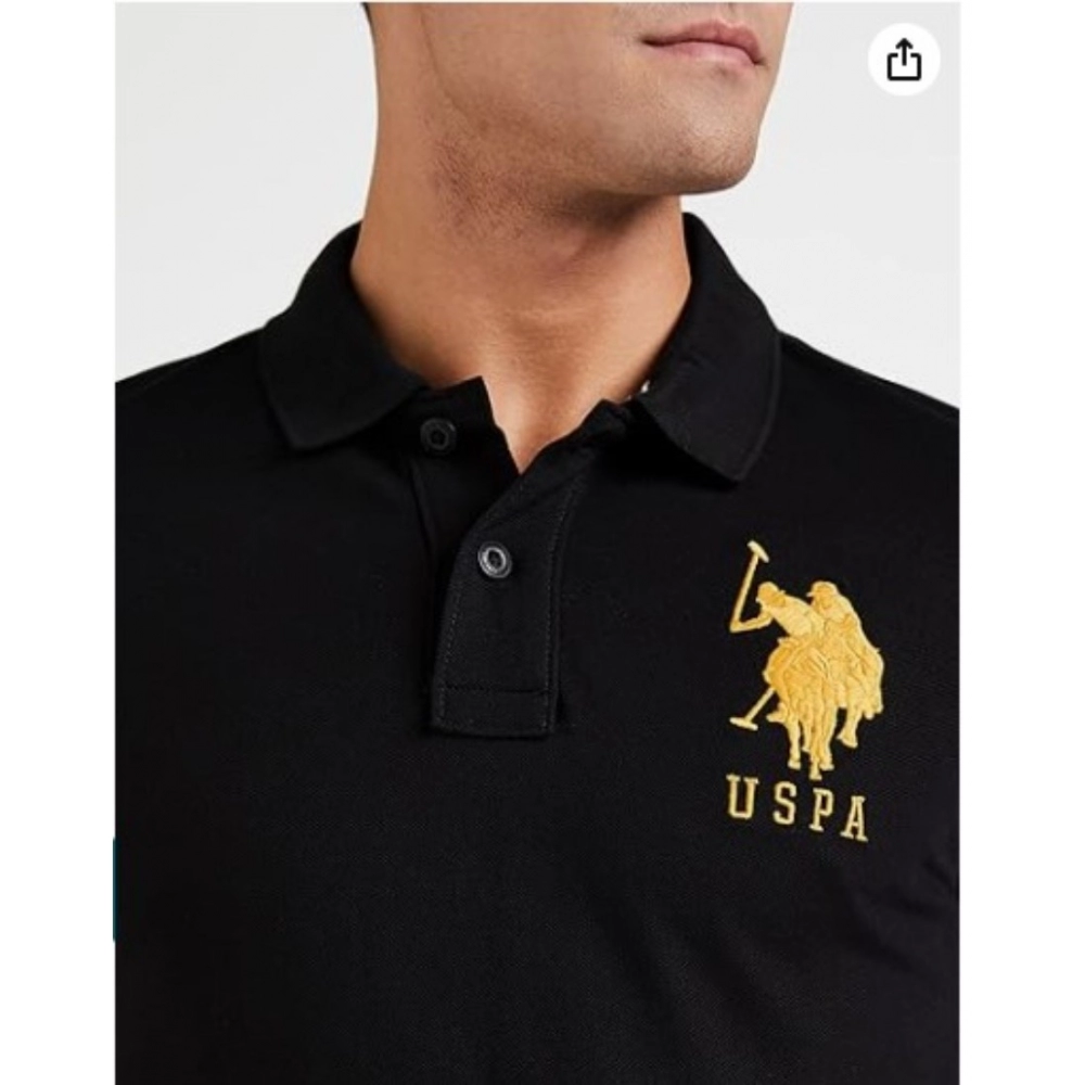 Men's Casual Half sleeve Solid Cotton Polo Neck T-shirt (Black) - Image 3