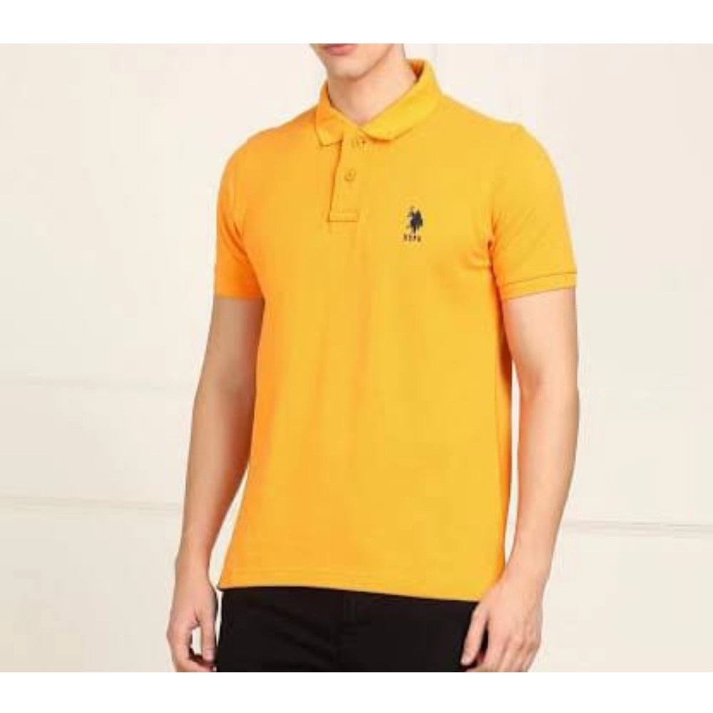 Men's?Casual Half sleeve Solid?Cotton Polo Neck T-shirt (Yellow)