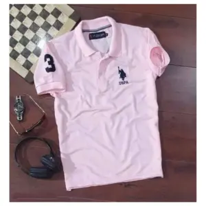 Men's?Casual Half sleeve Solid?Cotton Polo Neck T-shirt (Pink)