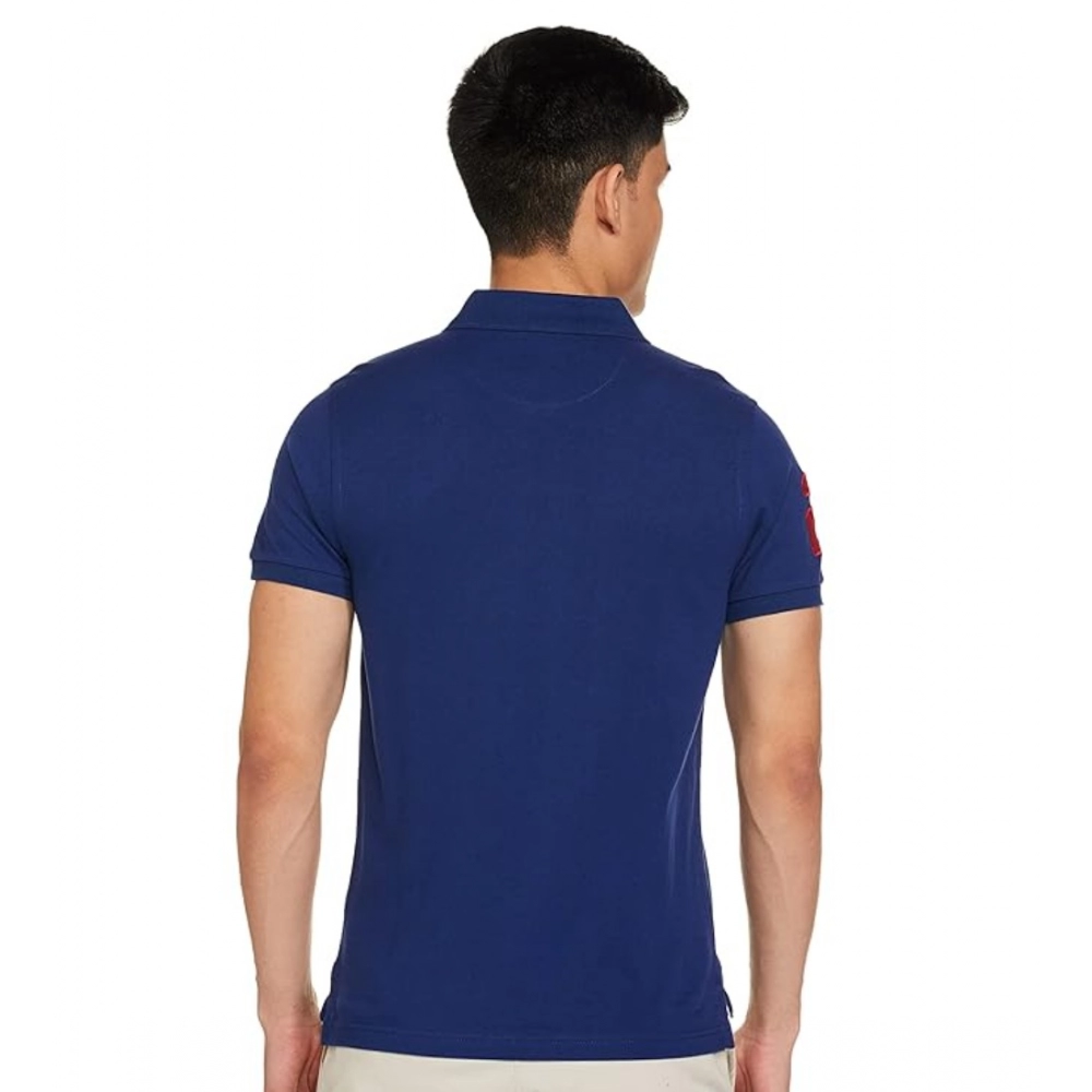 Men's?Casual Half sleeve Solid?Cotton Polo Neck T-shirt (Dark Blue) - Image 3