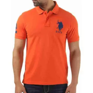 Men's?Casual Half sleeve Solid?Cotton Polo Neck T-shirt (Orange)
