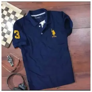 Men's?Casual Half sleeve Solid?Cotton Polo Neck T-shirt (Navy)
