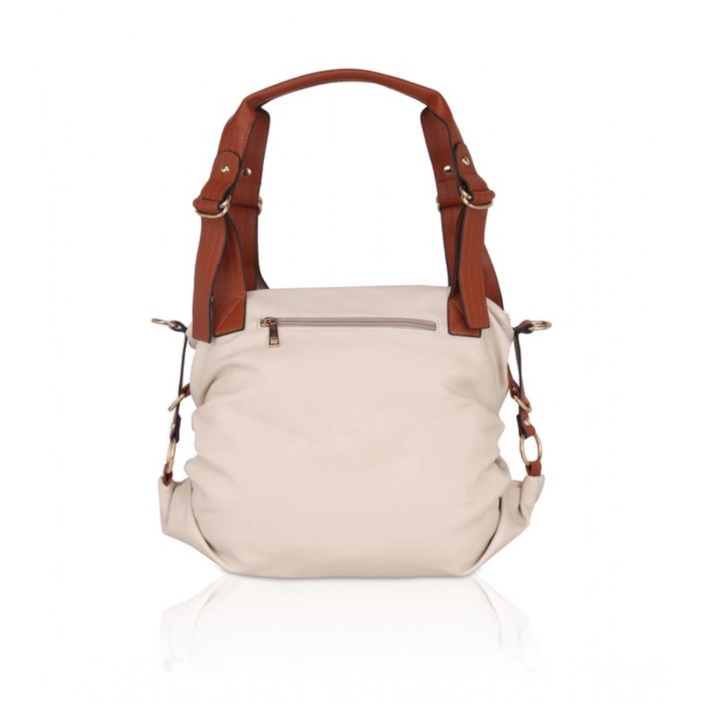 Women's Faux Leather Solid Tote Bag (White) - Image 4
