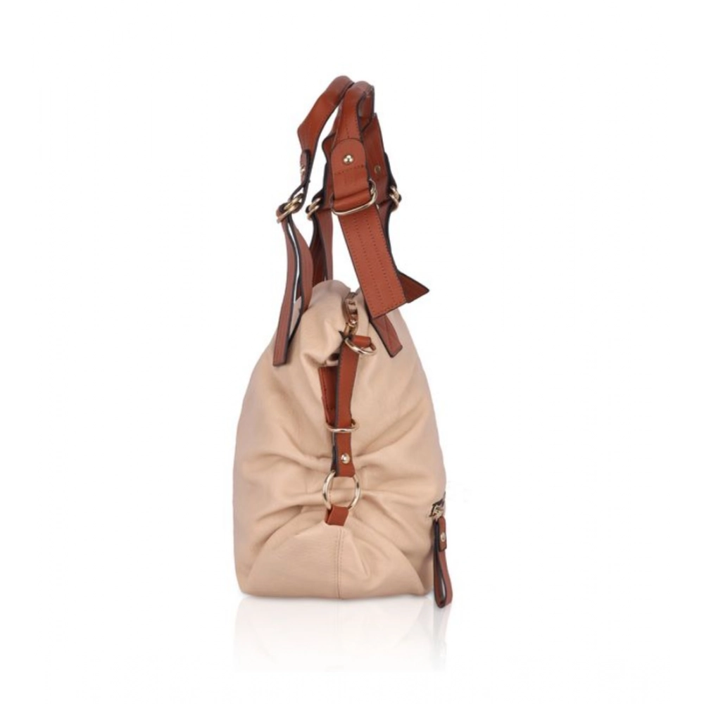 Women's Faux Leather Solid Tote Bag (Beige) - Image 5