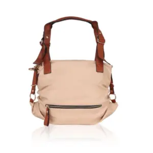 Women's Faux Leather Solid Tote Bag (Beige)