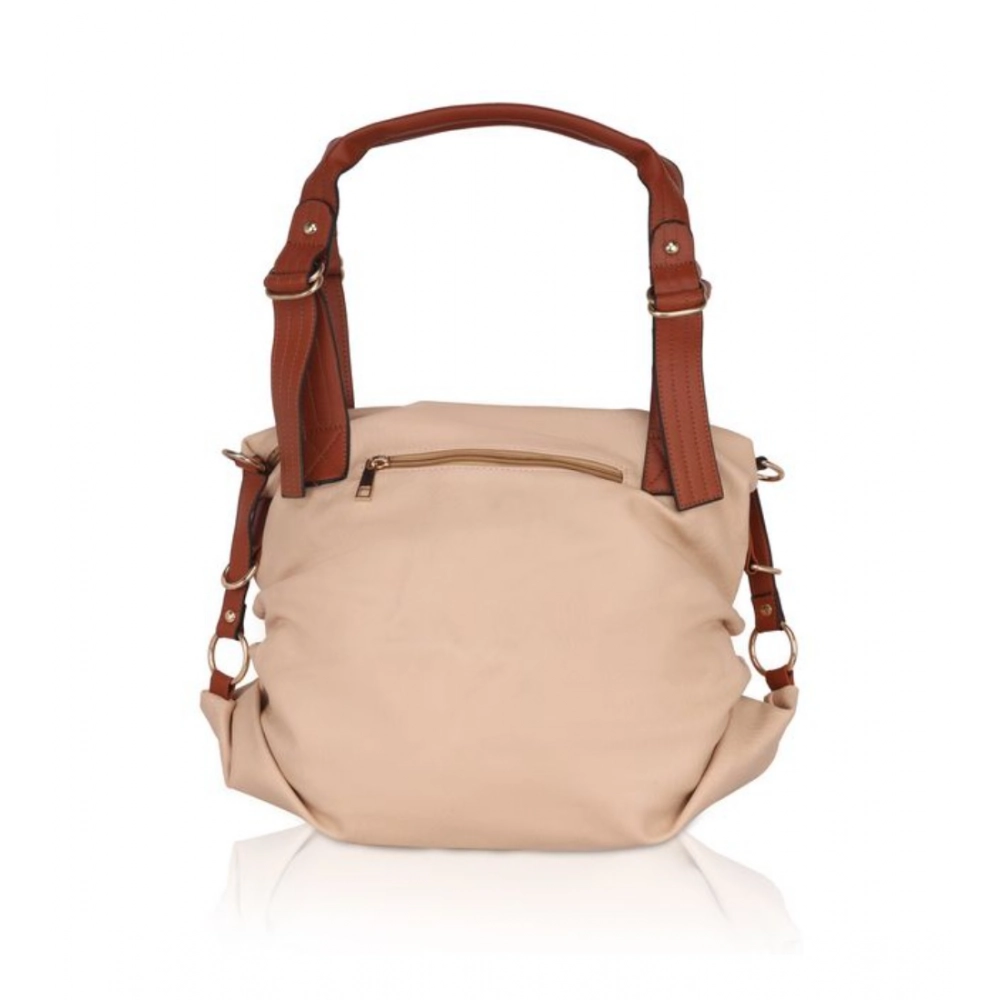 Women's Faux Leather Solid Tote Bag (Beige) - Image 4