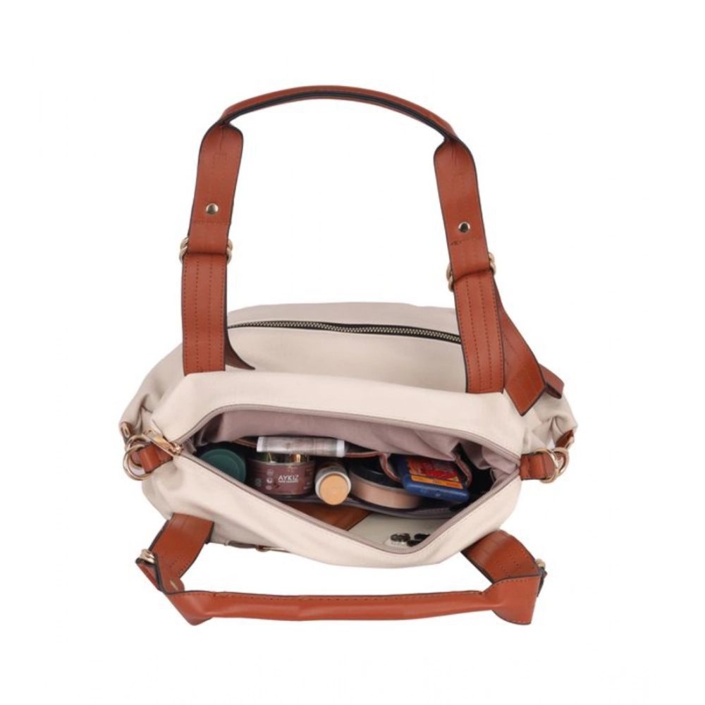 Women's Faux Leather Solid Tote Bag (White) - Image 2