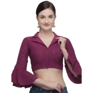 Women's?Cotton Striped Readymade Blouse (Magenta, Size: Free Size)