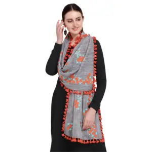 Women's Cotton Embroidered Dupatta (Gray, Length:?0.5 to 1 Mtr)