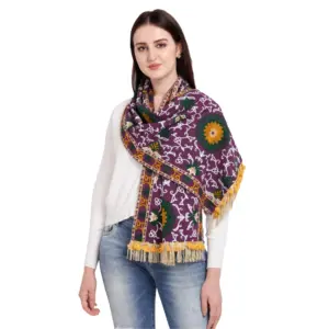 Women's Cotton Embroidered Muffler (Purple, Length:?0.5 to 1 Mtr)