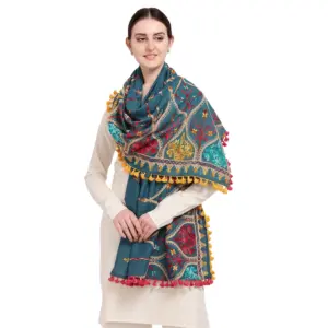 Women's Cotton Embroidered Dupatta (Turquoise, Length:?0.5 to 1 Mtr)