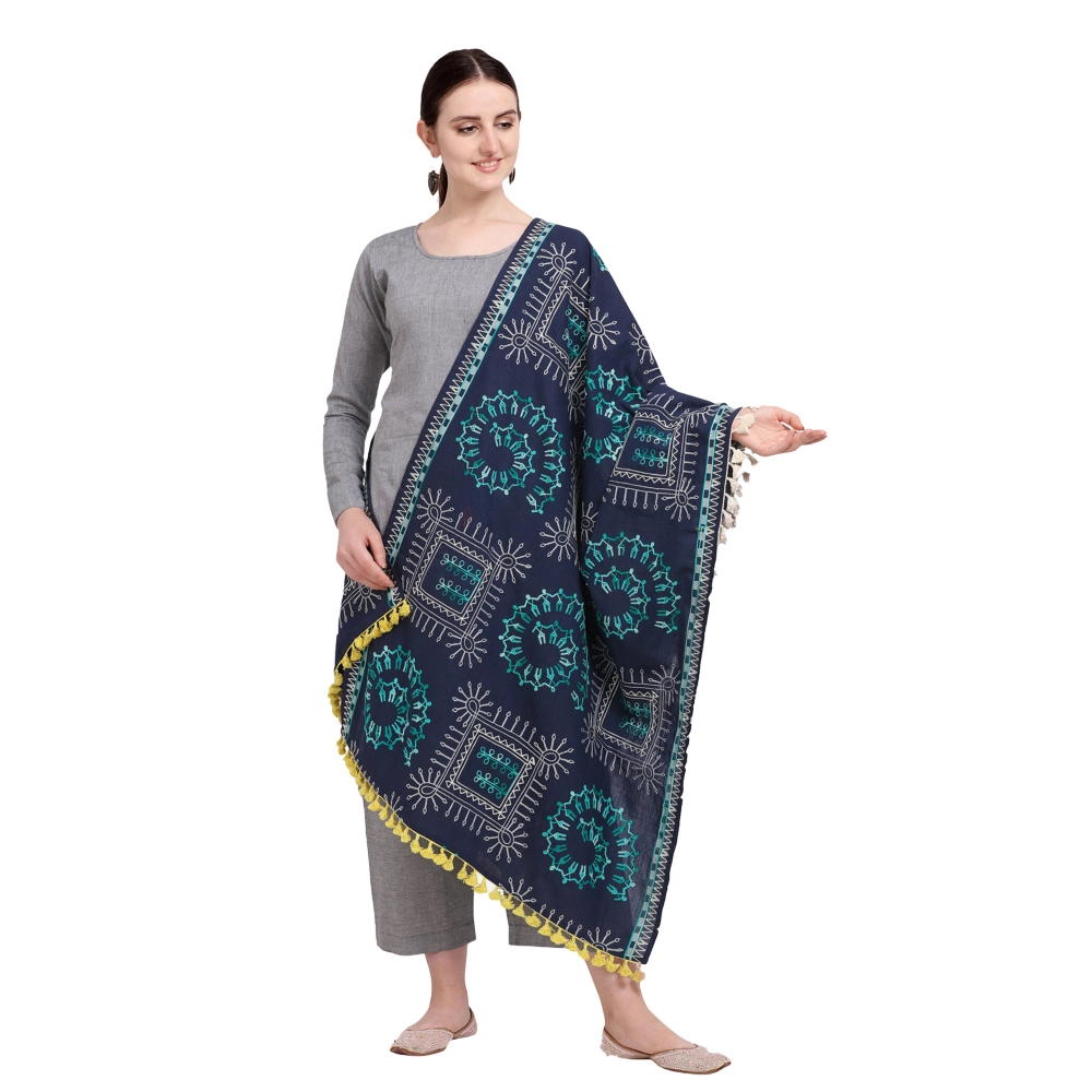 Women's Cotton Embroidered Dupatta (Navyblue, Length:?0.5 to 1 Mtr)