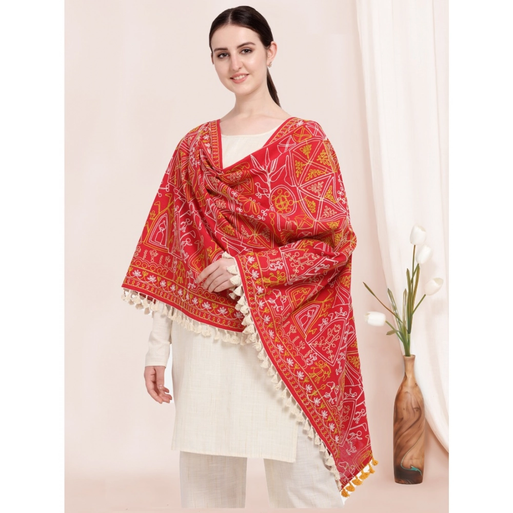 Women's Cotton Embroidered Dupatta (Red, Length:?0.5 to 1 Mtr) - Image 3