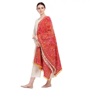 Women's Cotton Embroidered Dupatta (Red, Length:?0.5 to 1 Mtr)
