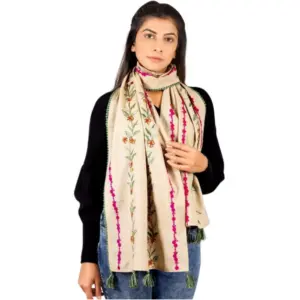 Women's Cotton Opaque Stole (Beige, Length:?1.5 to 2 Mtr)