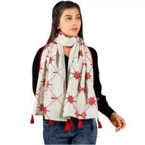 Women's Cotton Opaque Stole (White, Length:?1.5 to 2 Mtr)