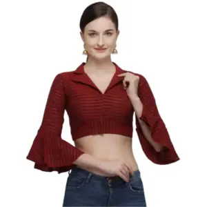 Women's?Cotton Striped Readymade Blouse (Maroon, Size: Free Size)