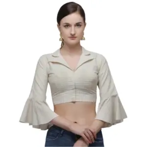 Women's?Cotton Striped Readymade Blouse (Beige, Size: Free Size)
