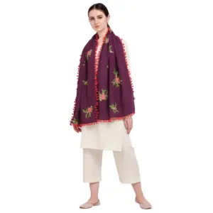 Women's Cotton Embroidered Dupatta (Purple, Length:?0.5 to 1 Mtr)