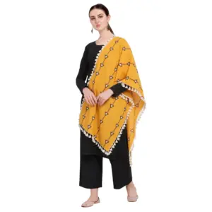 Women's Cotton Embroidered Dupatta (Mustuard, Length:?0.5 to 1 Mtr)