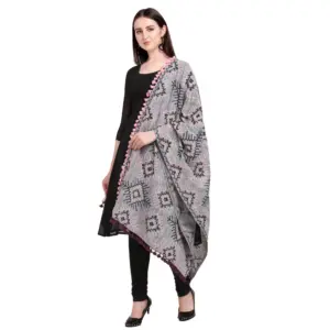 Women's Cotton Embroidered Dupatta (Gray, Length:?0.5 to 1 Mtr)