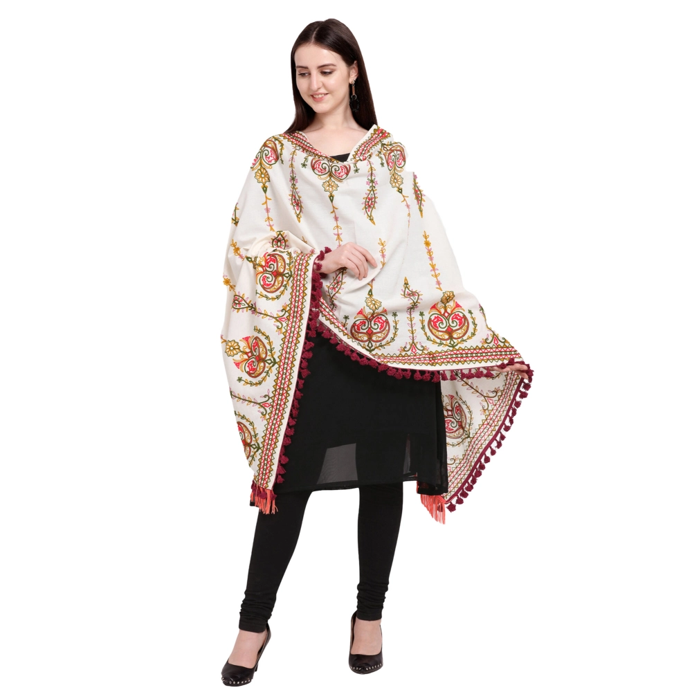 Women's Cotton Embroidered Dupatta (Off White, Length:?0.5 to 1 Mtr)